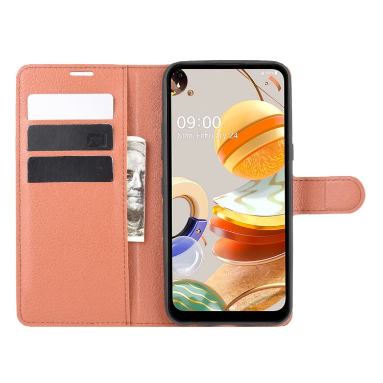 Per LG K61 Litchi Texture Custodia protettiva a vibrazione orizzontale con supporto, slot per schede e portafoglio, For LG K61