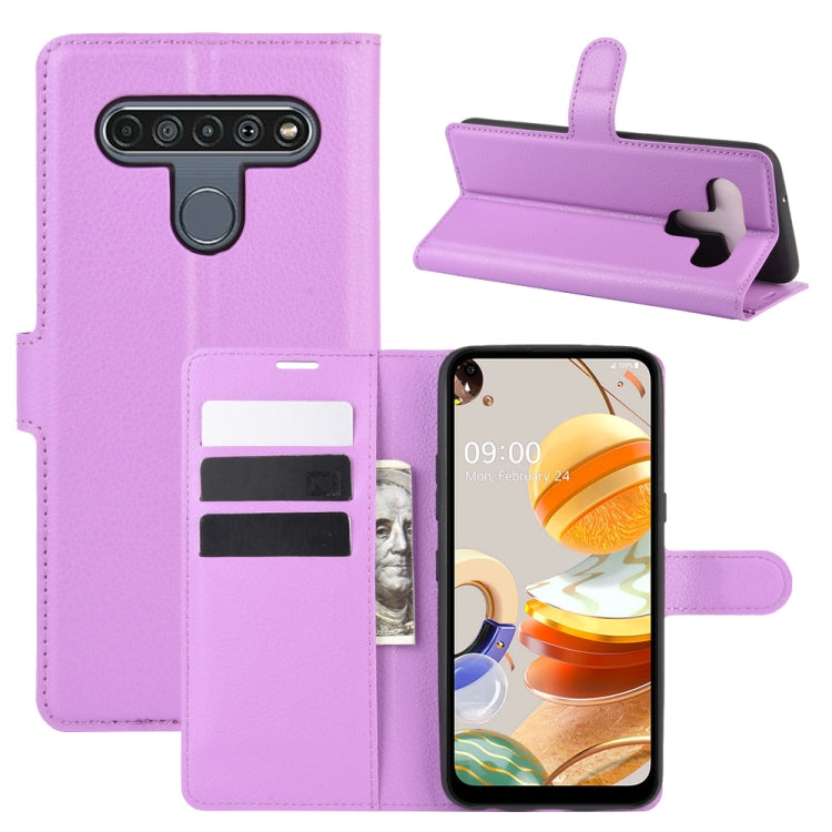 Per LG K61 Litchi Texture Custodia protettiva a vibrazione orizzontale con supporto, slot per schede e portafoglio, For LG K61