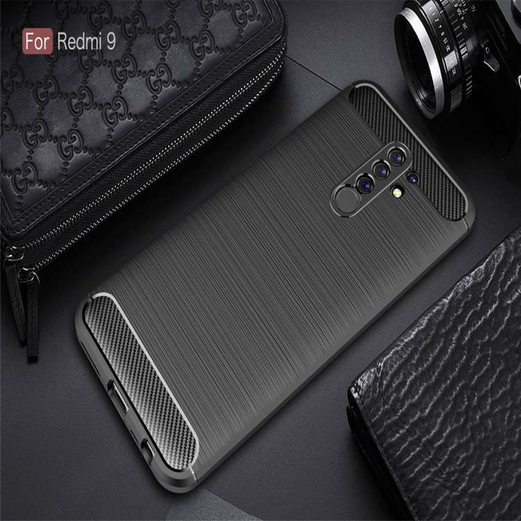 Custodia in TPU in fibra di carbonio con trama spazzolata, For Xiaomi Redmi 9