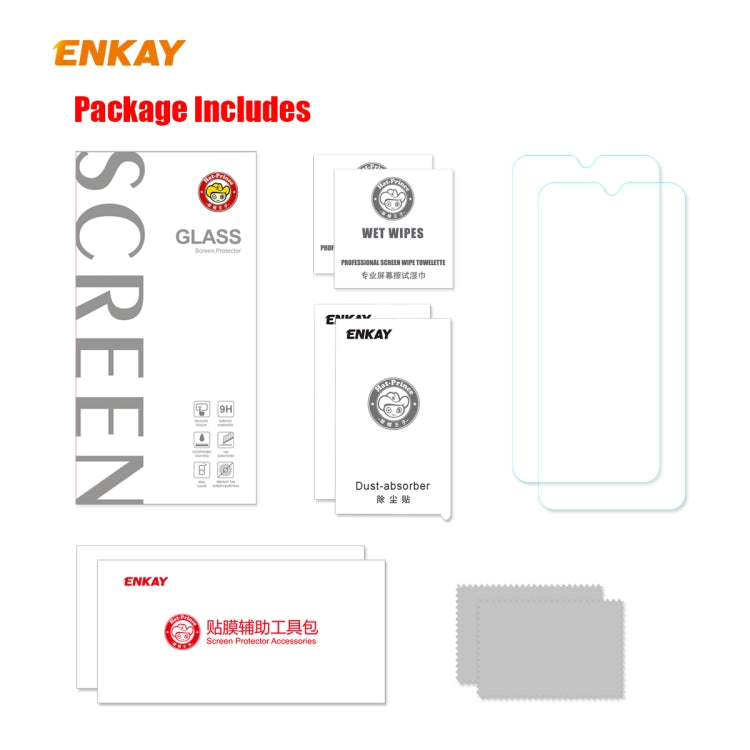 2 PZ ENKAY Hat-Prince 0.26mm 9H 2.5D Pellicola in vetro temperato con bordo curvo, For Xiaomi Mi 10 Lite /Redmi 10X 5G, For Redmi 10X 4G / Redmi Note 9, For Redmi Note 9S / Note 9 Pro, For Huawei P40, For Huawei P40 Lite, For Huawei Y5p, For Huawei Y6p...