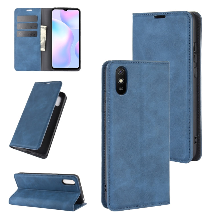 Per Xiaomi Redmi 9A Custodia in pelle con ventosa magnetica per affari con pelle retrò con supporto, slot per schede e portafoglio, For Redmi 9A