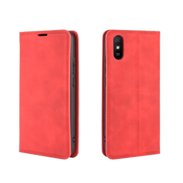 Per Xiaomi Redmi 9A Custodia in pelle con ventosa magnetica per affari con pelle retrò con supporto, slot per schede e portafoglio, For Redmi 9A