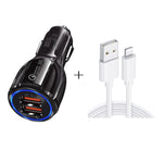Caricabatteria auto doppio USB QC3.0 con cavi 8 pin