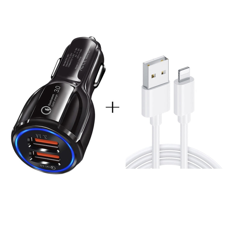 Caricabatteria auto doppio USB QC3.0 con cavi 8 pin