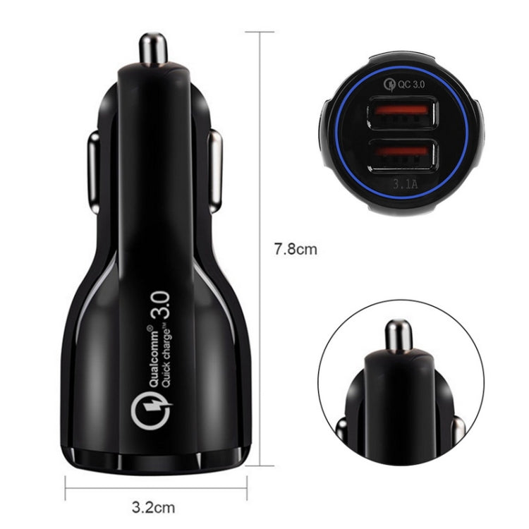 Caricabatteria auto doppio USB QC3.0 con cavi 8 pin