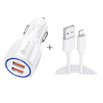 Caricabatteria auto doppio USB QC3.0 con cavi 8 pin