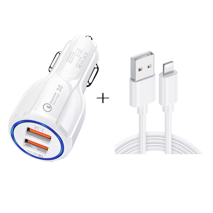 Caricabatteria auto doppio USB QC3.0 con cavi 8 pin