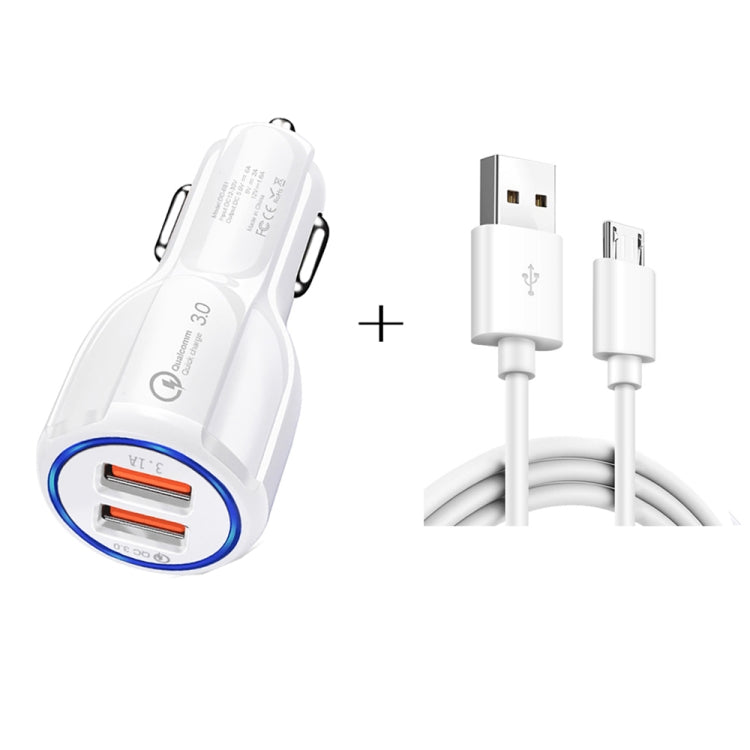 Caricabatteria auto doppio USB QC3.0 con cavo Micro USB 1m