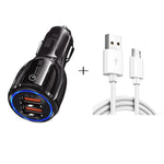 Caricabatteria auto doppio USB QC3.0 con cavo Micro USB 1m