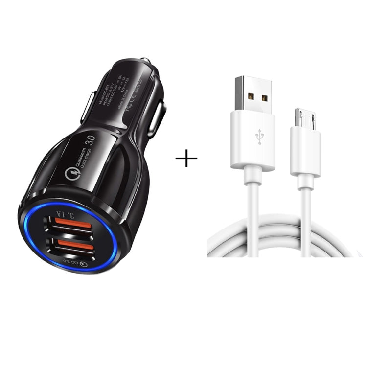 Caricabatteria auto doppio USB QC3.0 con cavo Micro USB 1m