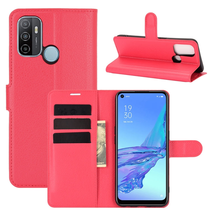 Per OPPO A53 2020/OPPO A32 2020 Litchi Texture Custodia protettiva a vibrazione orizzontale con supporto e slot per schede e portafoglio, For OPPO A53 2020