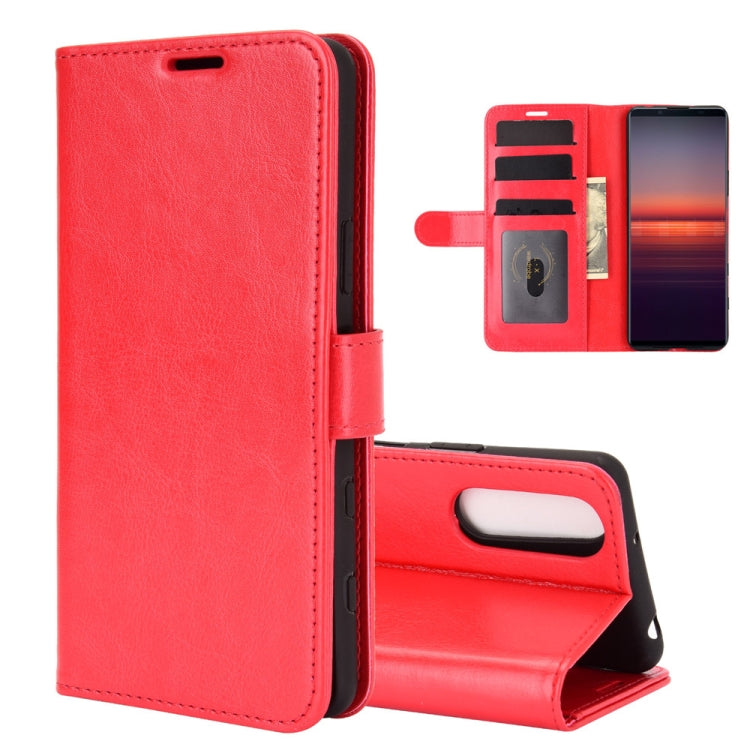Per Sony Xperia 5 II R64 Texture Custodia protettiva a vibrazione orizzontale singola con supporto e slot per schede e portafoglio e cornice per foto, For Sony Xperia 5 II