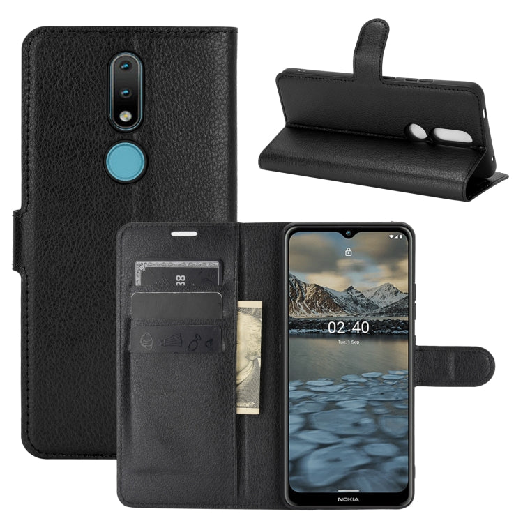 Per Nokia 2.4 Litchi Texture Custodia protettiva a vibrazione orizzontale con supporto, slot per schede e portafoglio, For Nokia 2.4