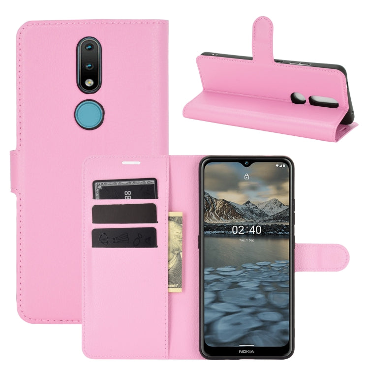 Per Nokia 2.4 Litchi Texture Custodia protettiva a vibrazione orizzontale con supporto, slot per schede e portafoglio, For Nokia 2.4