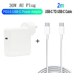Set cavi ricarica rapida USB-C PD 30W 2m con spina AU