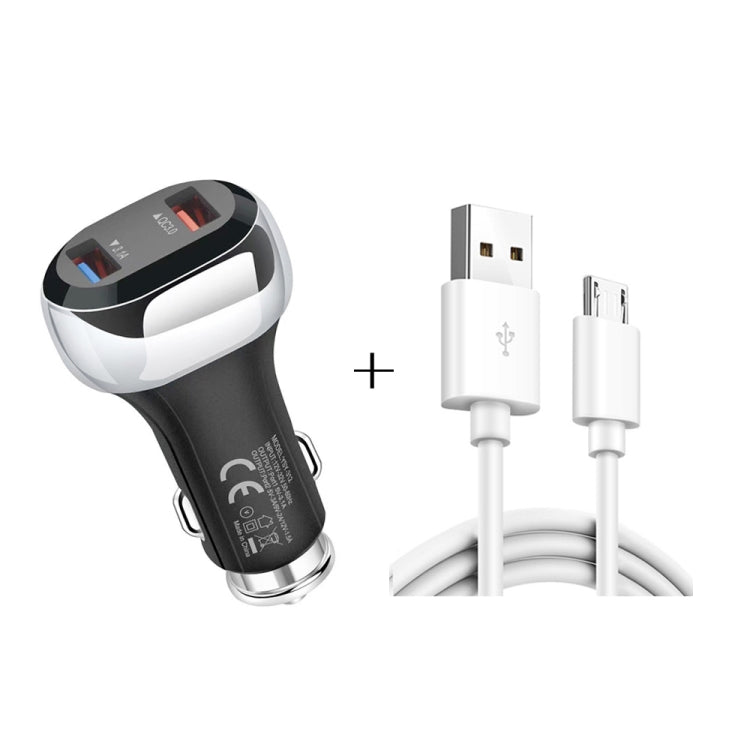 Caricatore auto 18W QC3.0 Dual USB con cavi Micro USB 1m