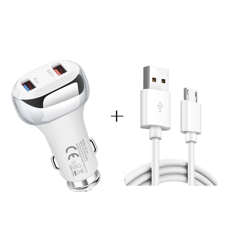 Caricatore auto 18W QC3.0 Dual USB con cavi Micro USB 1m