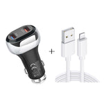 Caricatore auto 18W QC3.0 doppio USB con cavi 8 pin