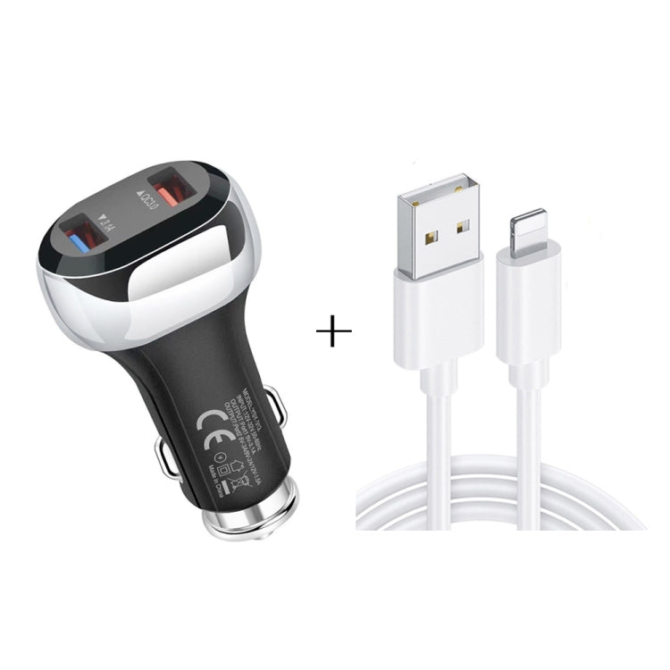 Caricatore auto 18W QC3.0 doppio USB con cavi 8 pin