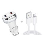 Caricatore auto 18W QC3.0 doppio USB con cavi 8 pin