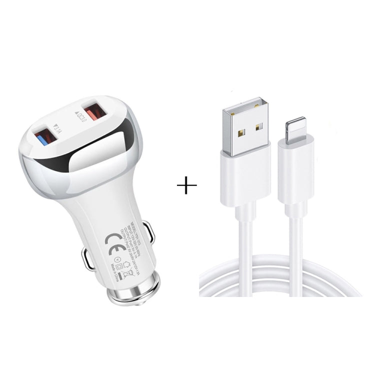 Caricatore auto 18W QC3.0 doppio USB con cavi 8 pin