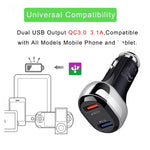 Caricatore auto 18W QC3.0 doppio USB con cavi 8 pin