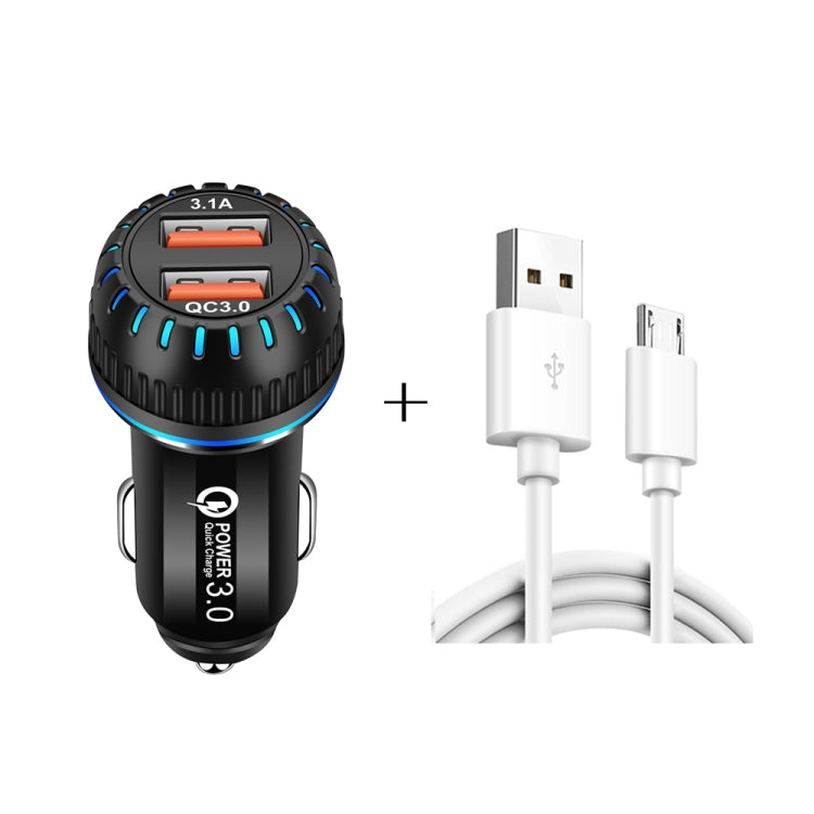 Caricabatteria auto doppia porta USB QC3.0 con cavo Micro USB 1m