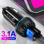 Caricabatteria auto doppia porta USB QC3.0 con cavo Micro USB 1m