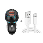 Caricabatteria auto USB doppia porta QC3.0 con cavo Type-C 1m