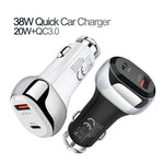 Caricabatterie auto USB-C PD 20W + QC3.0 38W