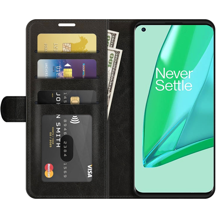 Per OnePlus 9 Pro R64 Texture Custodia protettiva a ribalta orizzontale singola con supporto e slot per schede e portafoglio e cornice per foto, For OnePlus 9 Pro