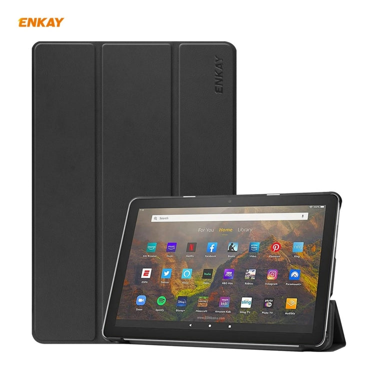 ENKAY Smart Case in pelle PU + plastica con supporto a tre pieghe per Amazon Fire HD 10/10 Plus (2021), For Amazon Fire HD 10 / 10 Plus (2021)