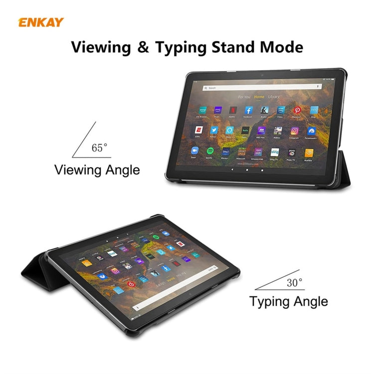 ENKAY Smart Case in pelle PU + plastica con supporto a tre pieghe per Amazon Fire HD 10/10 Plus (2021), For Amazon Fire HD 10 / 10 Plus (2021)