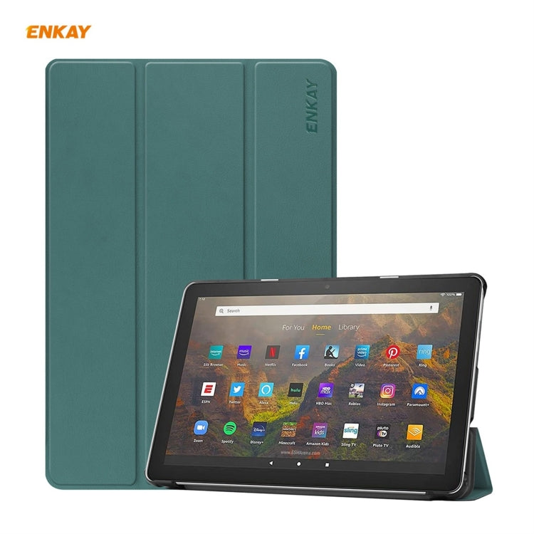 ENKAY Smart Case in pelle PU + plastica con supporto a tre pieghe per Amazon Fire HD 10/10 Plus (2021), For Amazon Fire HD 10 / 10 Plus (2021)