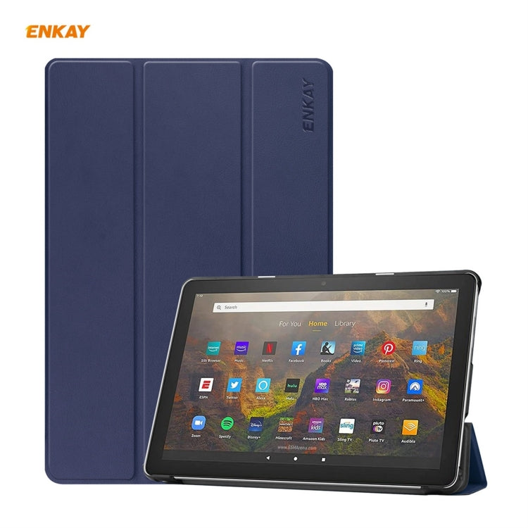 ENKAY Smart Case in pelle PU + plastica con supporto a tre pieghe per Amazon Fire HD 10/10 Plus (2021), For Amazon Fire HD 10 / 10 Plus (2021)