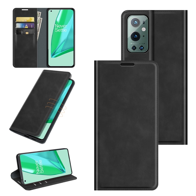 Per OnePlus 9 Pro Custodia in pelle con ventosa magnetica per affari retro-pelle con supporto, slot per carte e portafoglio, For OnePlus 9 Pro