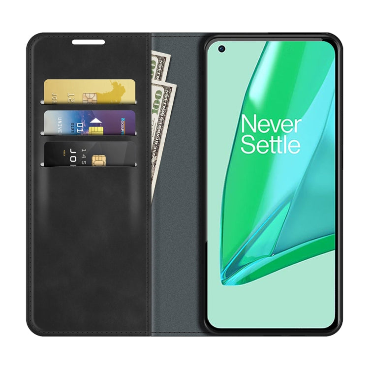 Per OnePlus 9 Pro Custodia in pelle con ventosa magnetica per affari retro-pelle con supporto, slot per carte e portafoglio, For OnePlus 9 Pro