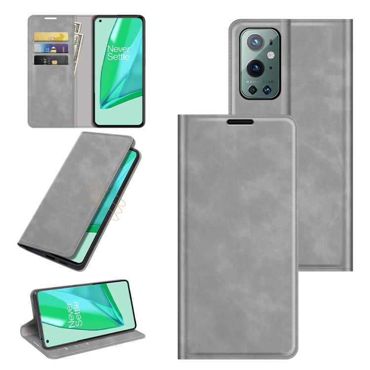 Per OnePlus 9 Pro Custodia in pelle con ventosa magnetica per affari retro-pelle con supporto, slot per carte e portafoglio, For OnePlus 9 Pro