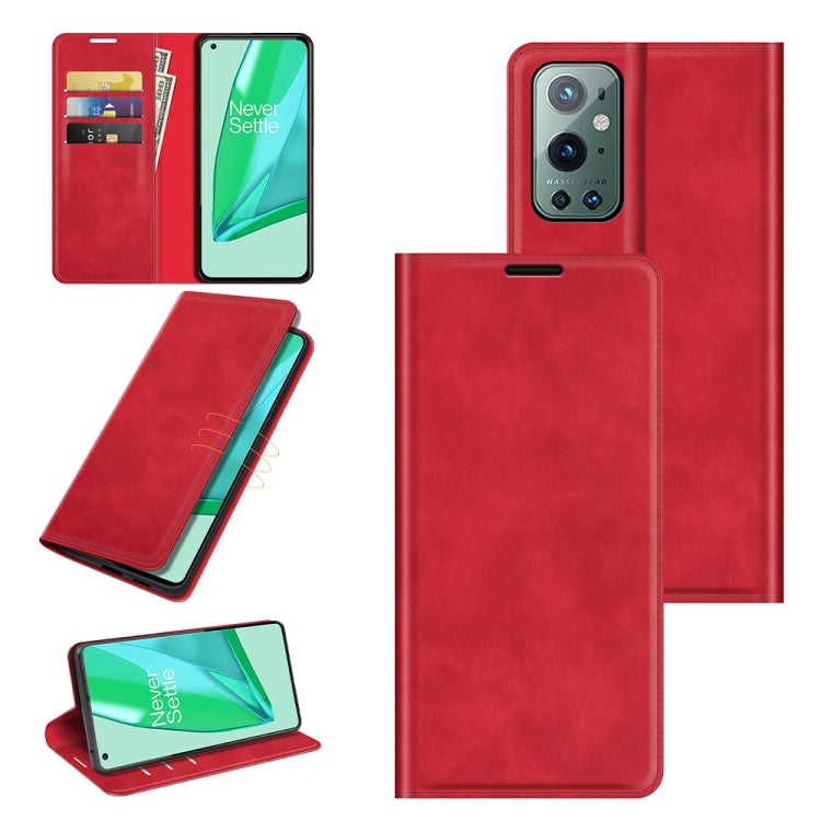 Per OnePlus 9 Pro Custodia in pelle con ventosa magnetica per affari retro-pelle con supporto, slot per carte e portafoglio, For OnePlus 9 Pro