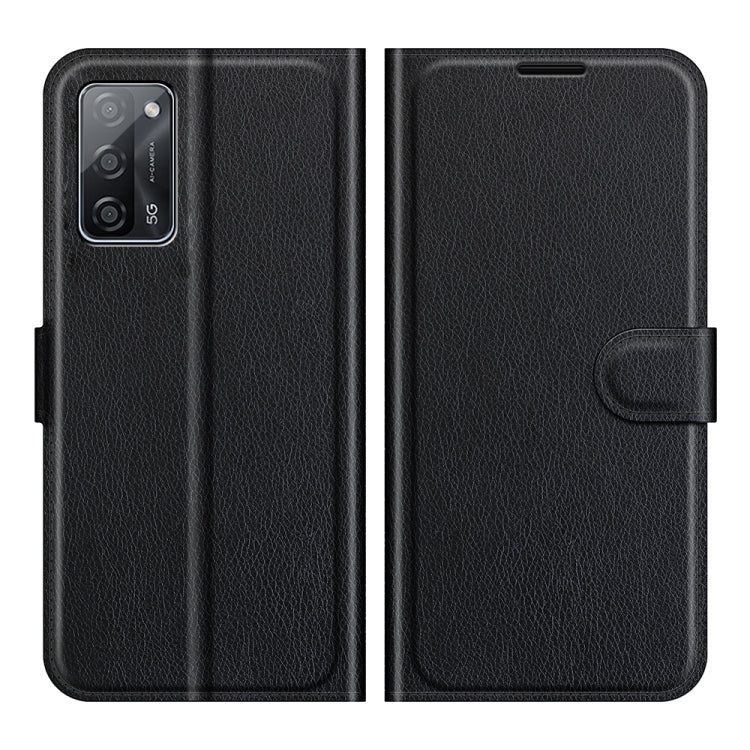 Per OPPO A55 5G Litchi Texture Custodia protettiva a vibrazione orizzontale con supporto e slot per schede e portafoglio, For OPPO A55 5G