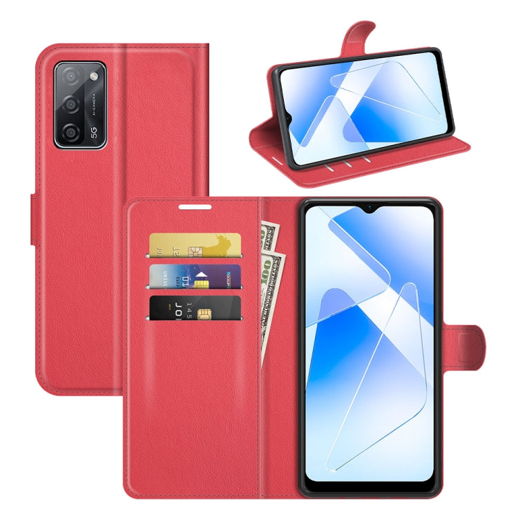 Per OPPO A55 5G Litchi Texture Custodia protettiva a vibrazione orizzontale con supporto e slot per schede e portafoglio, For OPPO A55 5G