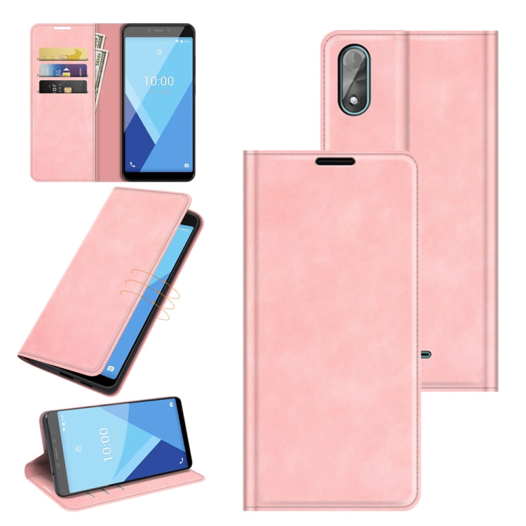 Per Wiko Y51 Custodia in pelle con ventosa magnetica per affari retro-pelle con supporto, slot per schede e portafoglio, For Wiko Y51