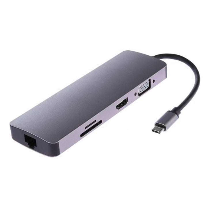 Adattatore HUB USB-C 8 in 1 HDMI VGA RJ45 USB 3.0