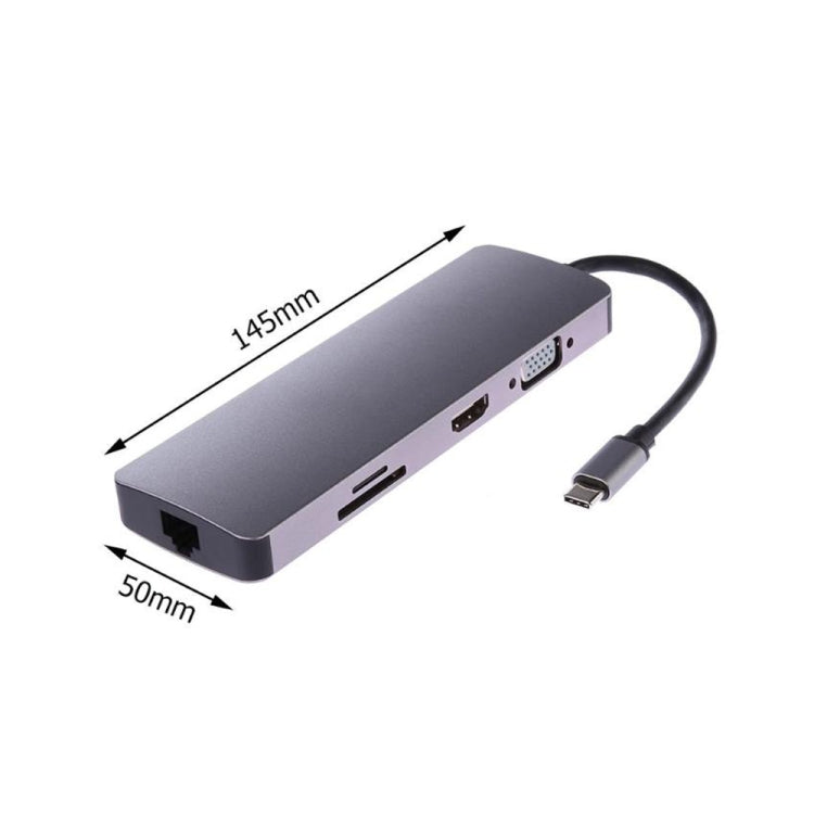 Adattatore HUB USB-C 8 in 1 HDMI VGA RJ45 USB 3.0