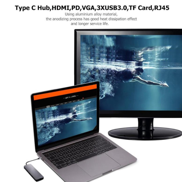 Adattatore HUB USB-C 8 in 1 HDMI VGA RJ45 USB 3.0