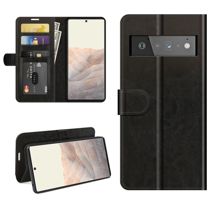 Per Google Pixel 6 Pro R64 Texture Custodia protettiva a vibrazione orizzontale singola con supporto e slot per schede e portafoglio e cornice per foto