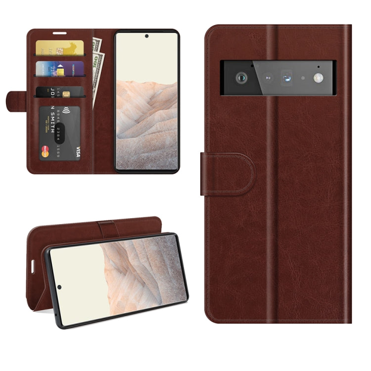 Per Google Pixel 6 Pro R64 Texture Custodia protettiva a vibrazione orizzontale singola con supporto e slot per schede e portafoglio e cornice per foto