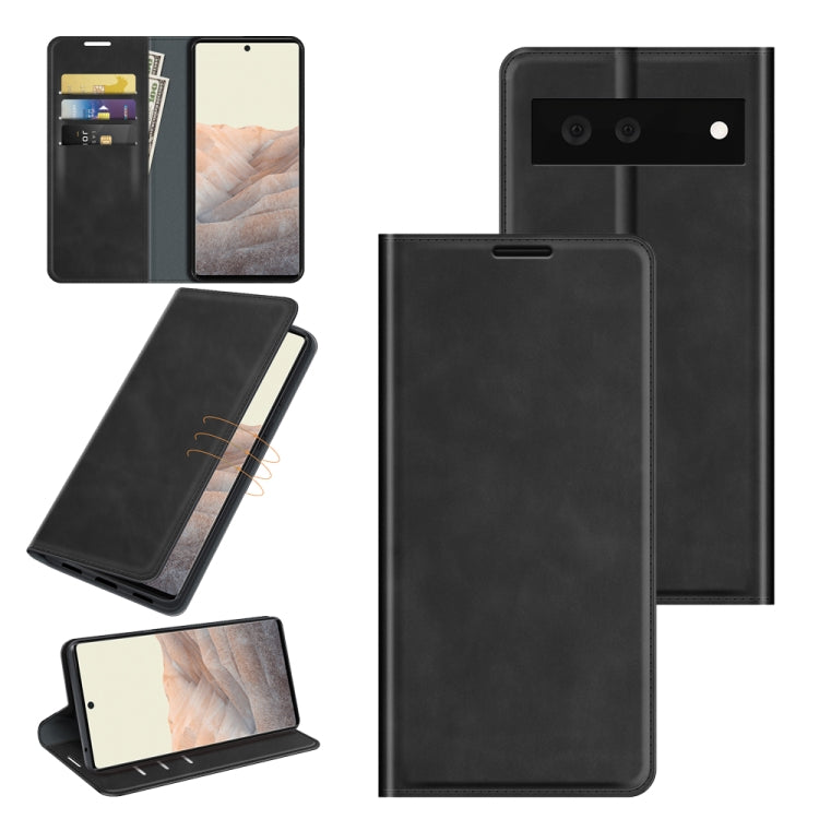 Per Google Pixel 6 Custodia in pelle con ventosa magnetica per affari retro-pelle con supporto, slot per schede e portafoglio, For Google Pixel 6