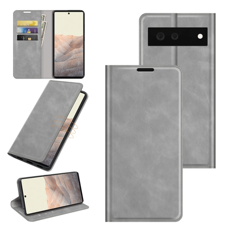 Per Google Pixel 6 Custodia in pelle con ventosa magnetica per affari retro-pelle con supporto, slot per schede e portafoglio, For Google Pixel 6