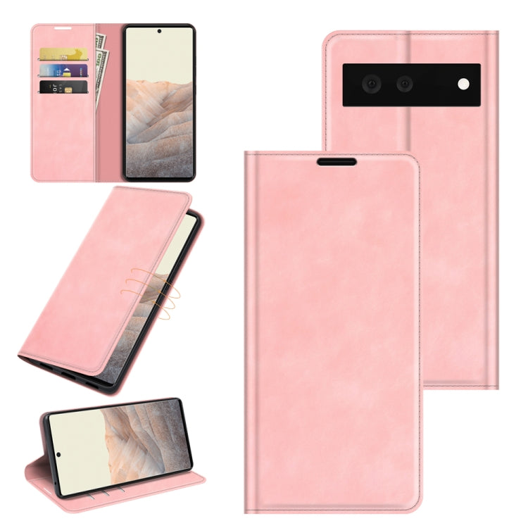 Per Google Pixel 6 Custodia in pelle con ventosa magnetica per affari retro-pelle con supporto, slot per schede e portafoglio, For Google Pixel 6